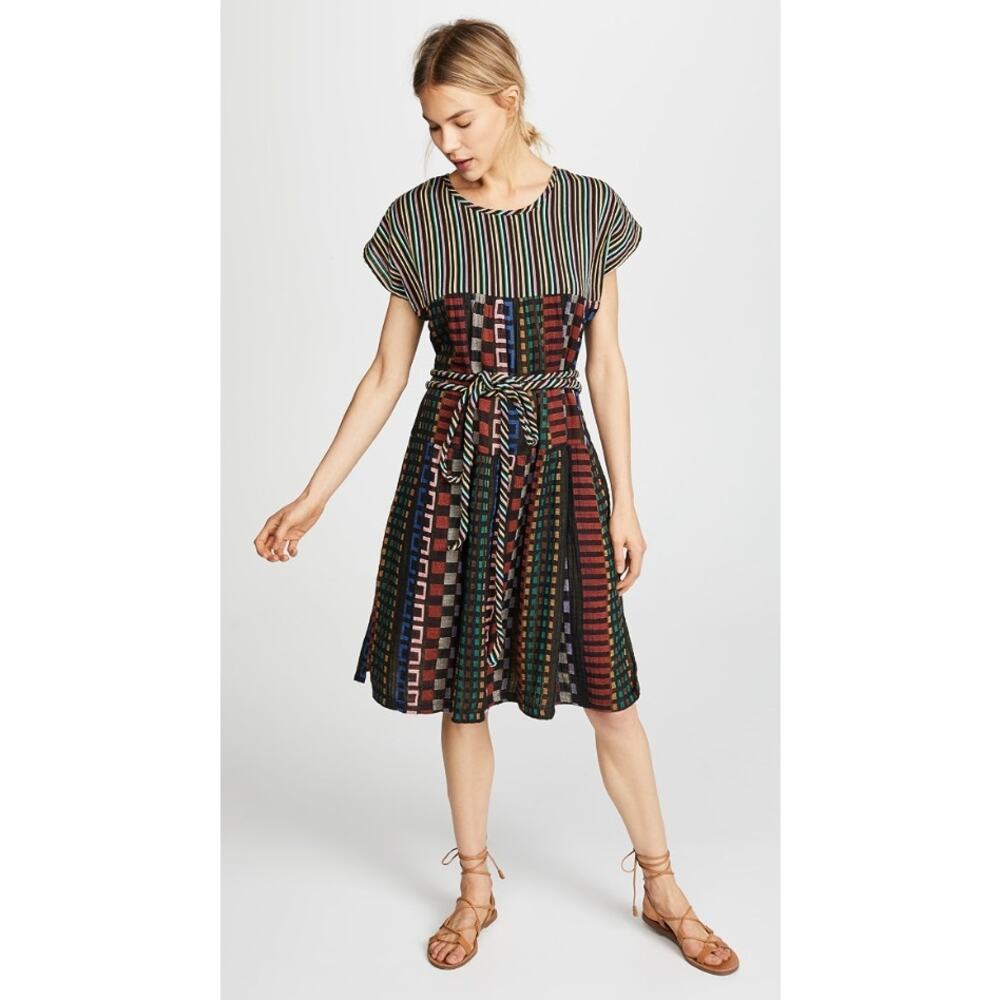 Ace & Jig Austin Fiesta Dress Multicolor Cotton Gauze Belted Boho Art to Wear S